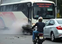 vídeo mostra acidente entre ônibus, carro e moto na MA-201